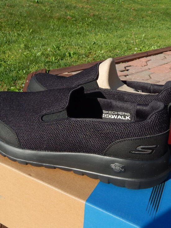 SKECHERS MENS SLIP-ON SHOES BLACK MEMORY FOAM GO-WALK TRAINERS 9.5 NEW main image 7